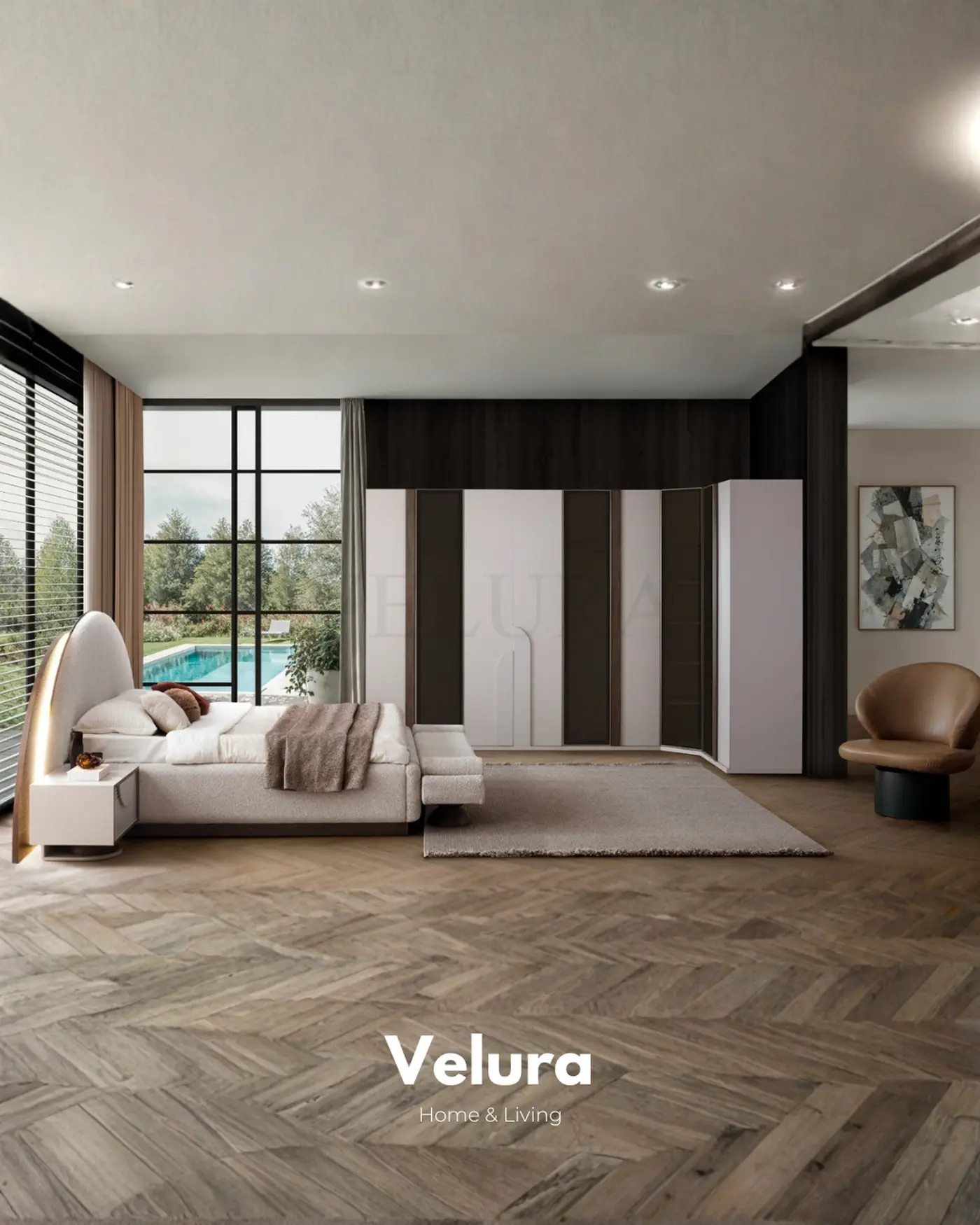 Estella beyaz köşe gardırop 9 kapılı reflektif modüllü ahşap modüllü