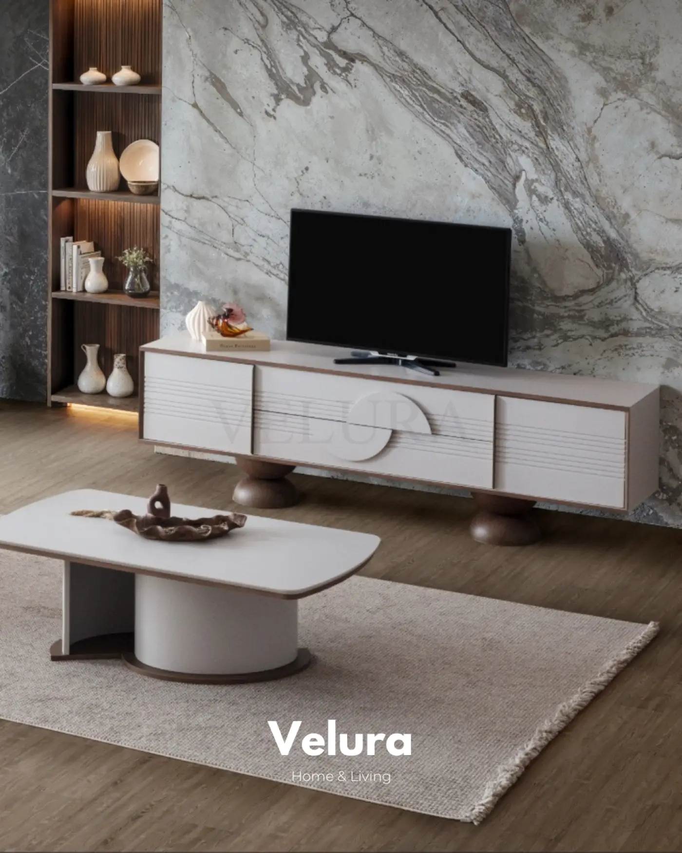 Estella TV Ünitesi beyaz modern ahşap ayaklı 208x45,5x63 2 çekmece 2 kapak