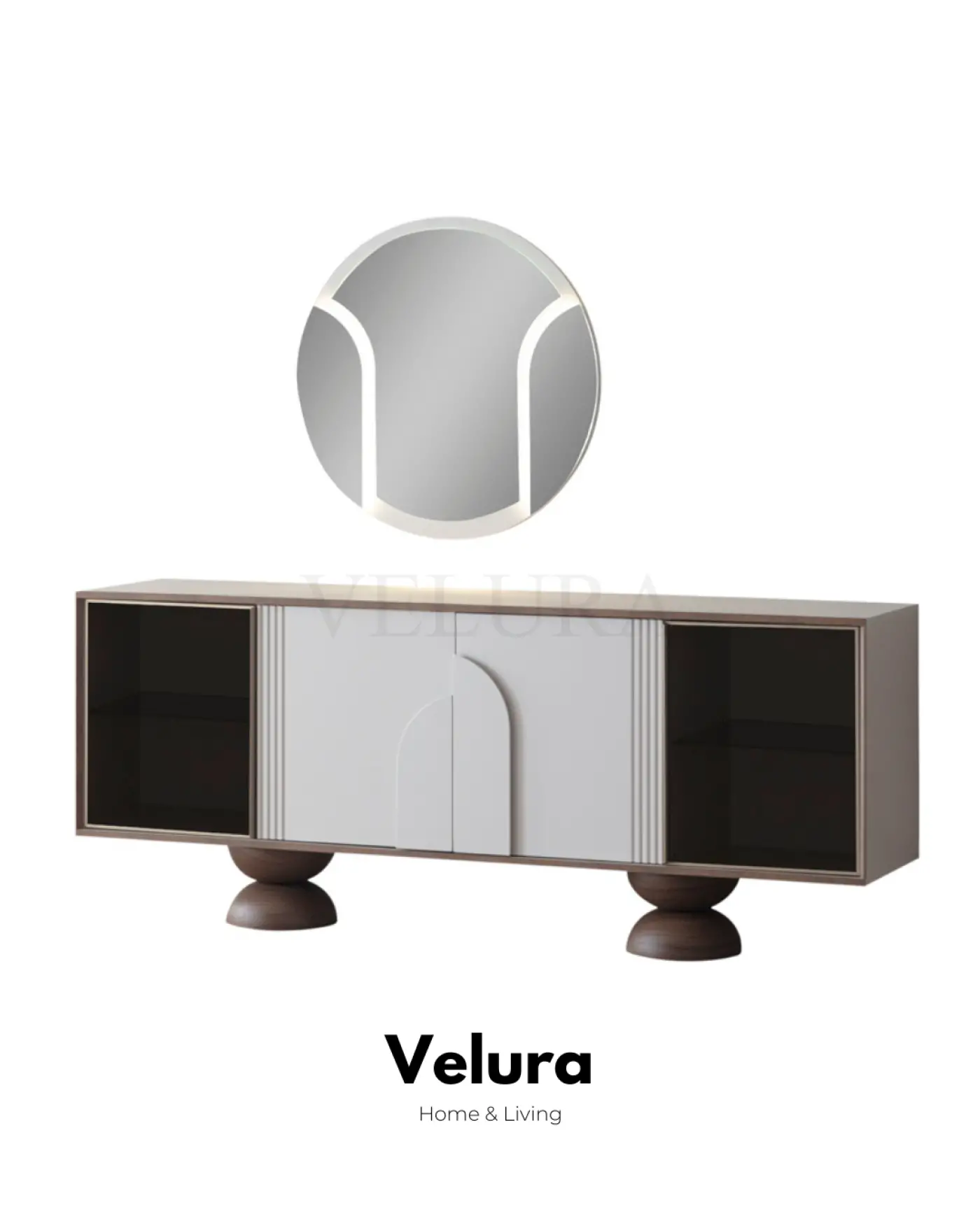 Estella Konsol beyaz modern ahşap ayaklı 4 kapaklı 2 cam kapak 208x45,2x83