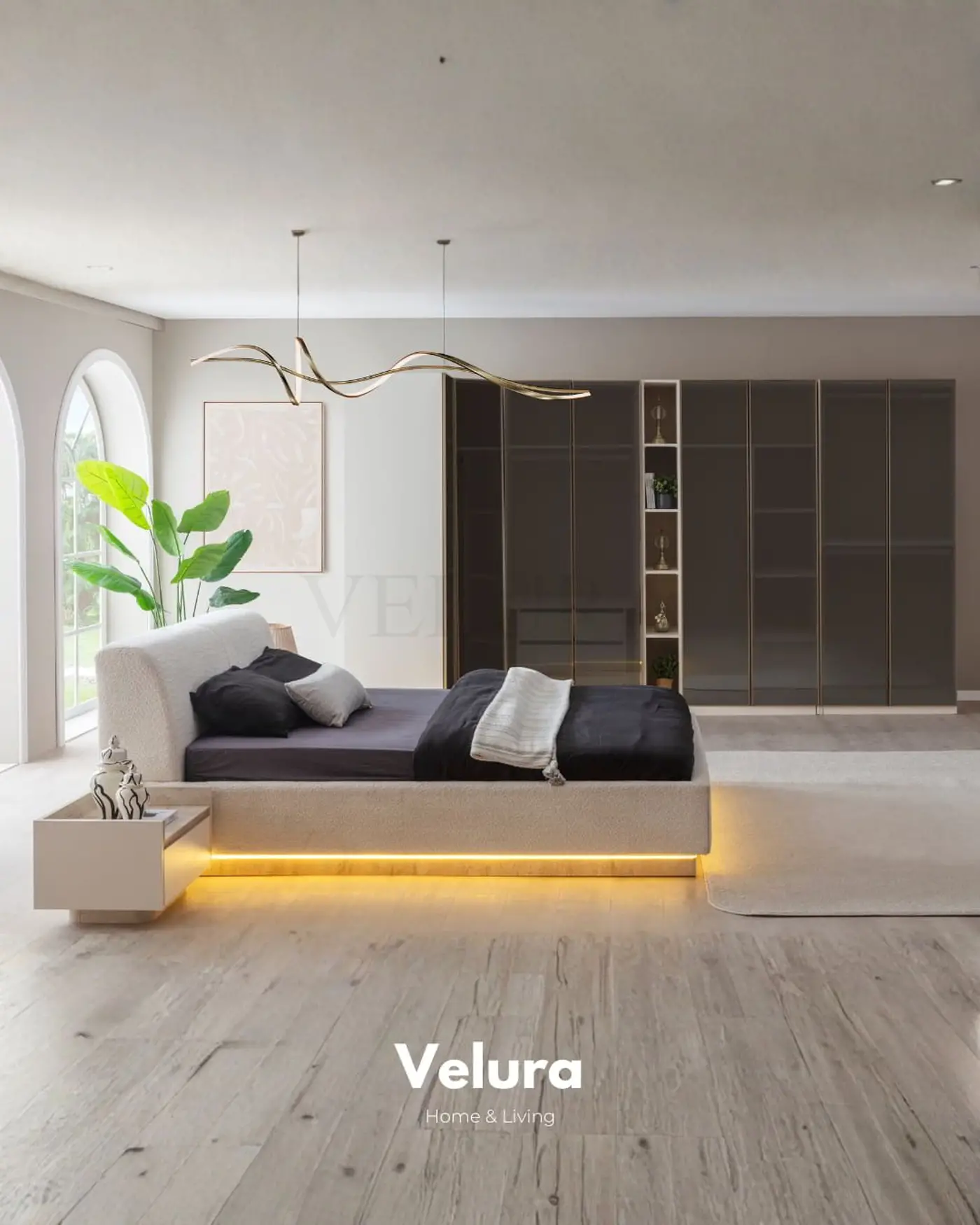 Flora Karyola – Kırık beyaz, LED aydınlatmalı, baza dâhil