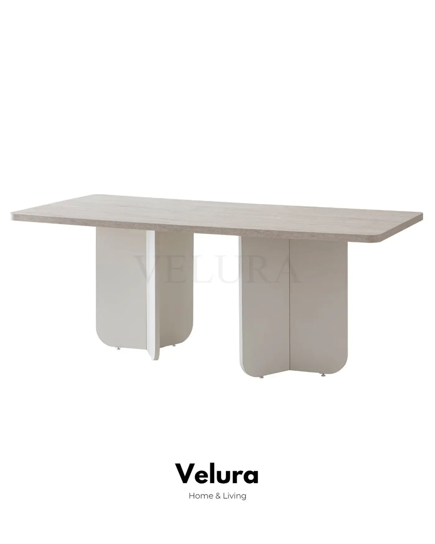 Flora Yemek Masası – Beyaz tabla ve traverten ayak detaylı modern masa