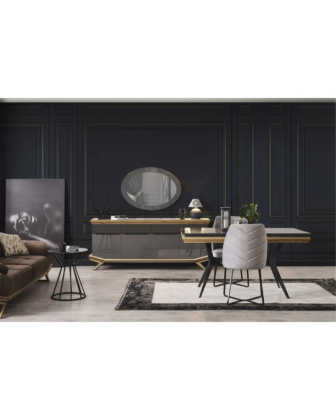 Grand Yemek Takımı - Velura Home Ahşap Detaylı Modern Grand Yemek Odası Takımı