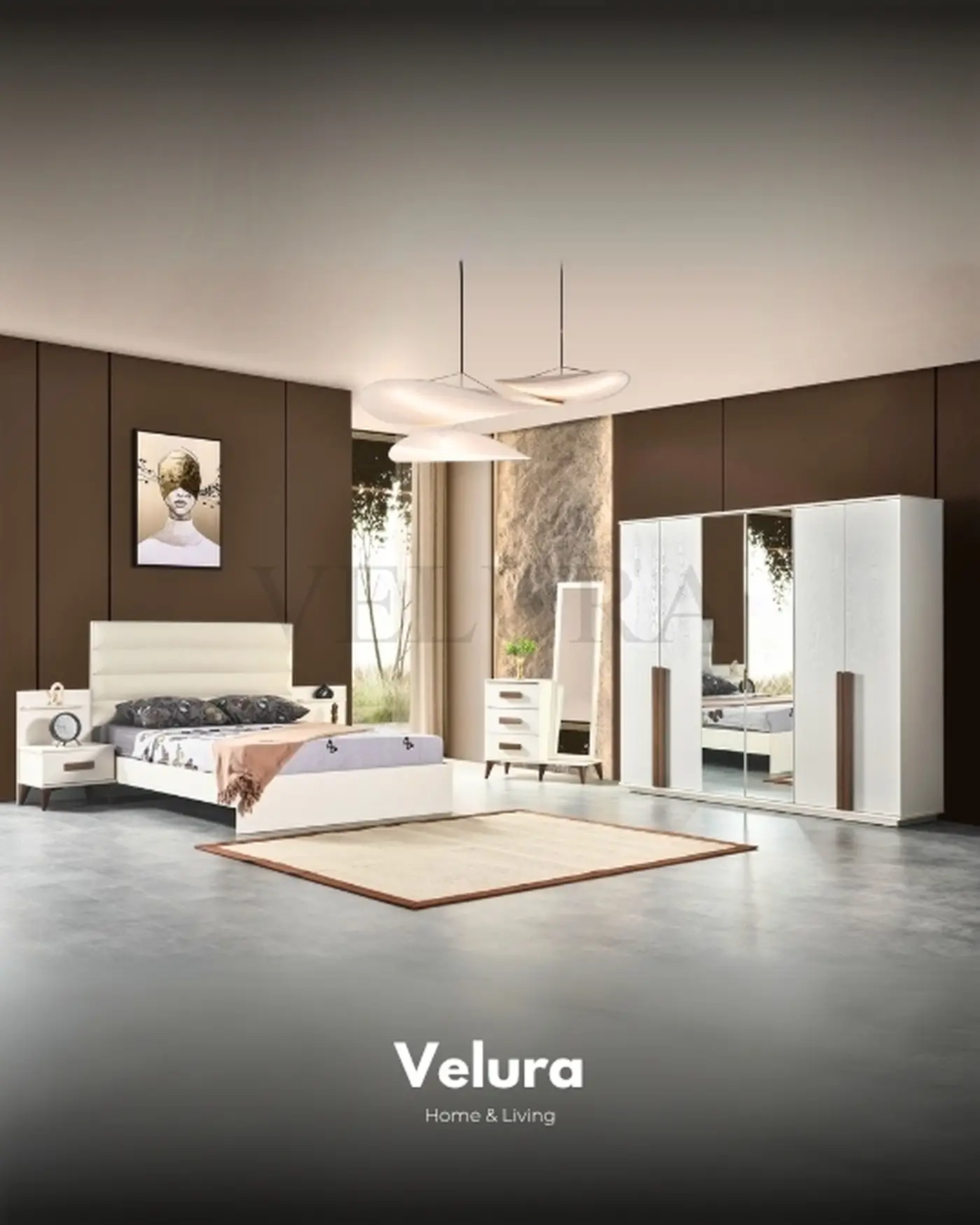 Valens Düğün Paketi | Modern Tasarımlı Bukle Kumaş Koltuk & MDF Mobilya Valens Düğün Paketi koltuk, yatak ve yemek odası mobilyaları | Velura Home