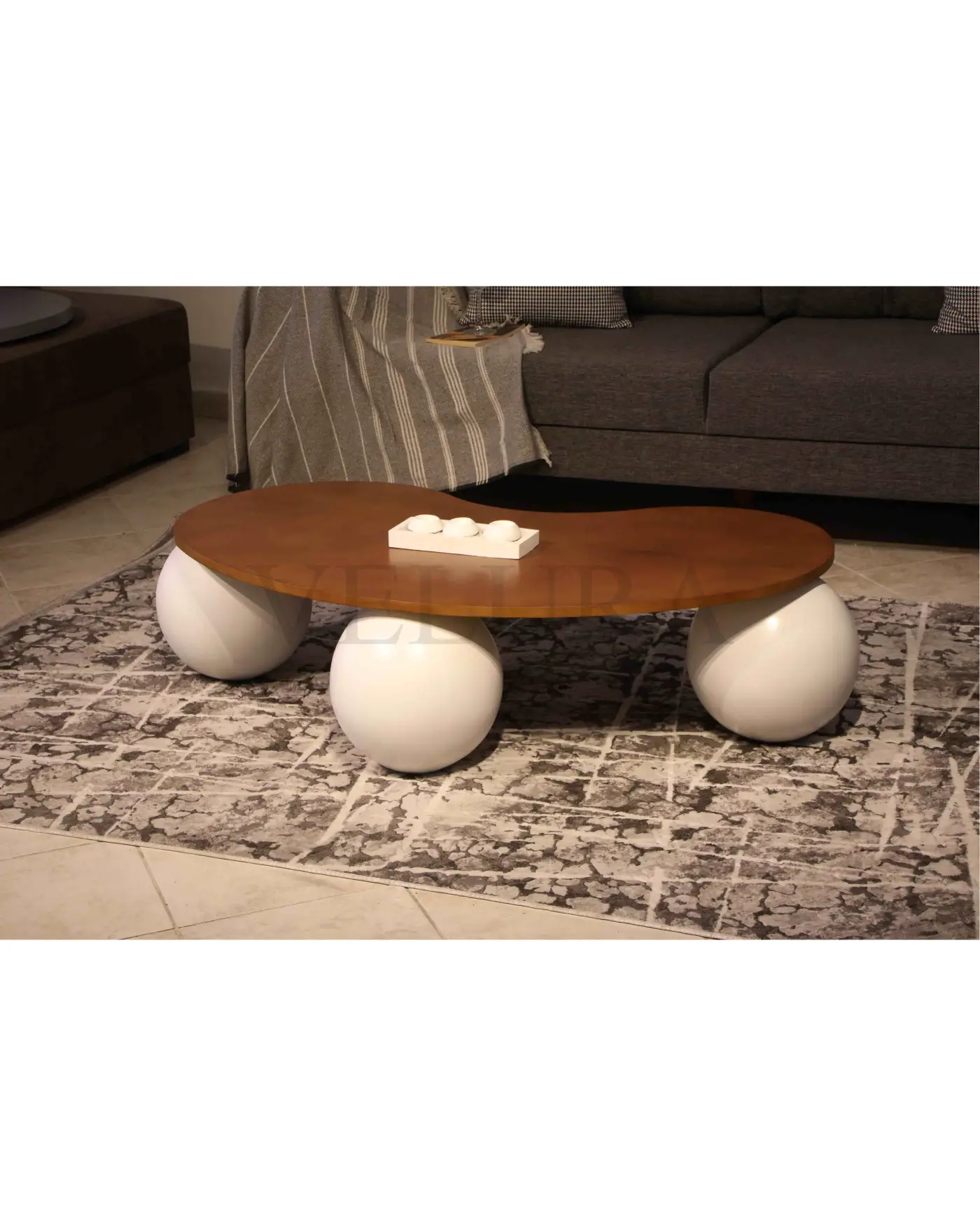 Küre Sehpa Beyaz - Fasülye Ceviz MDF Beyaz ayaklı ceviz mdf orta sehpa