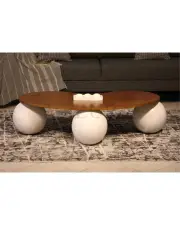 Küre Sehpa Beyaz - Fasülye Ceviz Mdf Küre Sehpa Beyaz - Fasülye Ceviz Mdf