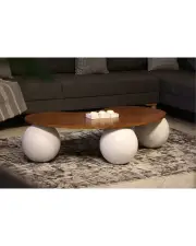 Küre Sehpa Beyaz - Fasülye Ceviz Mdf Küre Sehpa Beyaz - Fasülye Ceviz Mdf