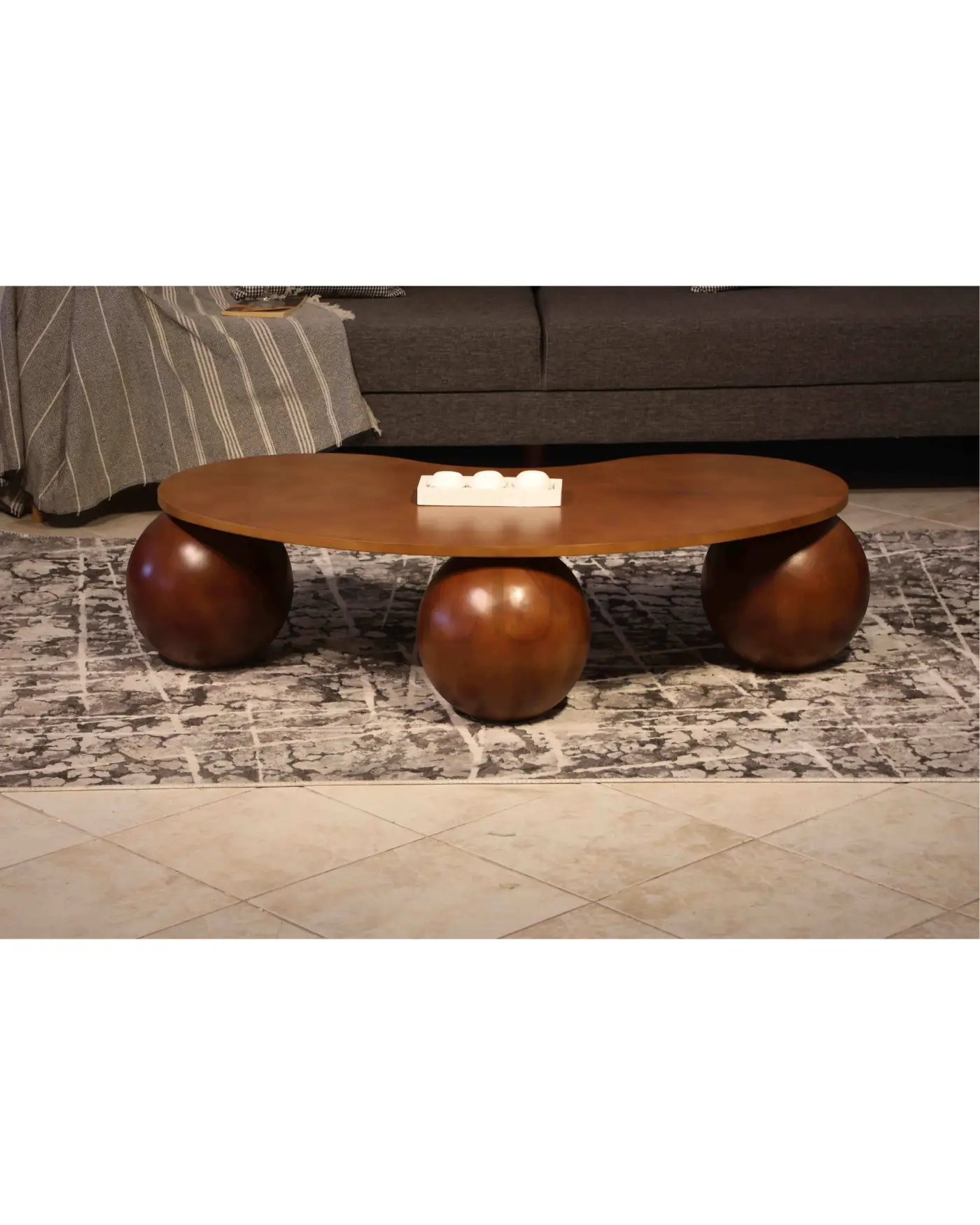 Modern Ceviz MDF Orta Sehpa Ceviz küre ayaklı ceviz mdf sehpa