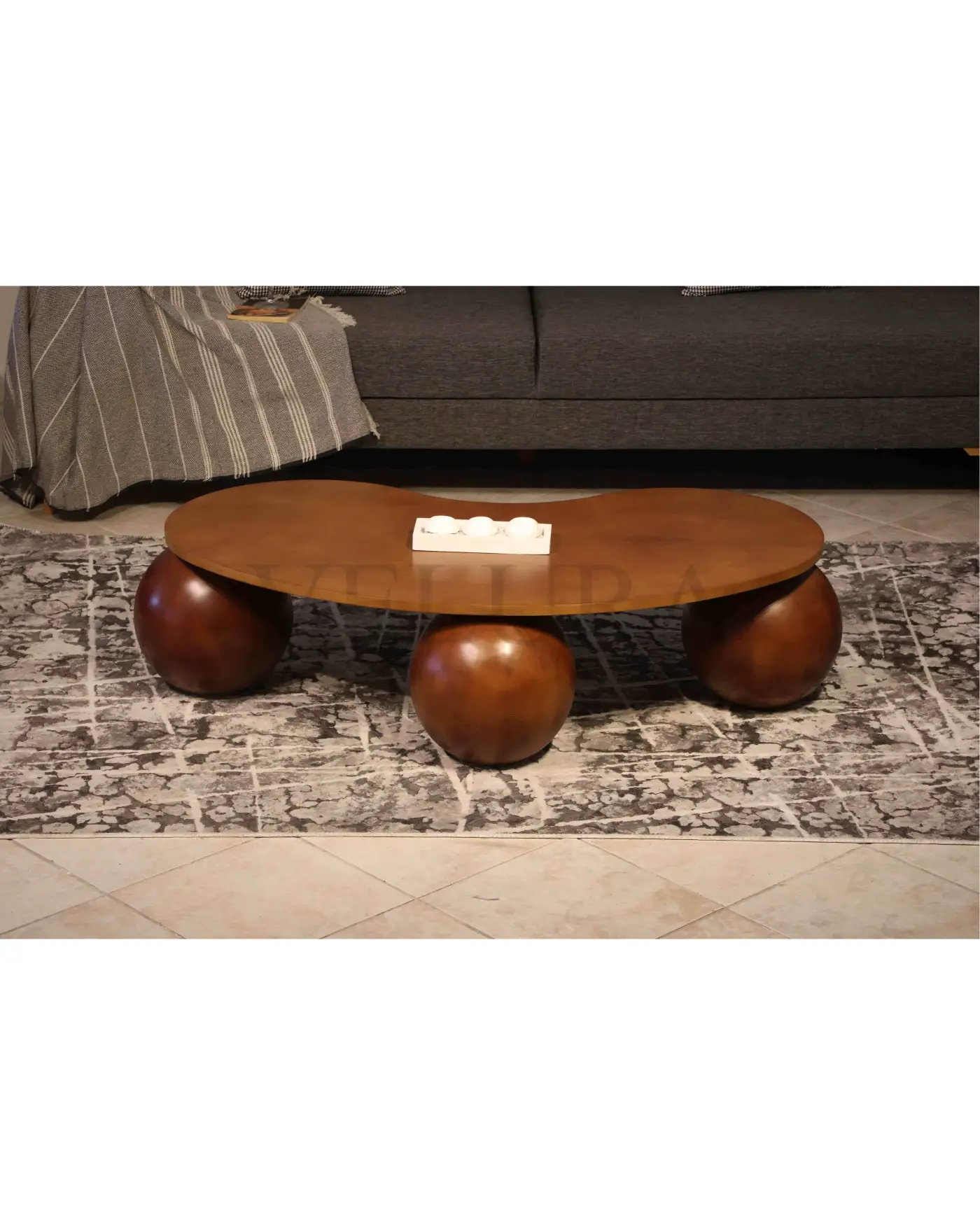 Modern Ceviz MDF Orta Sehpa Ceviz küre ayaklı ceviz mdf sehpa