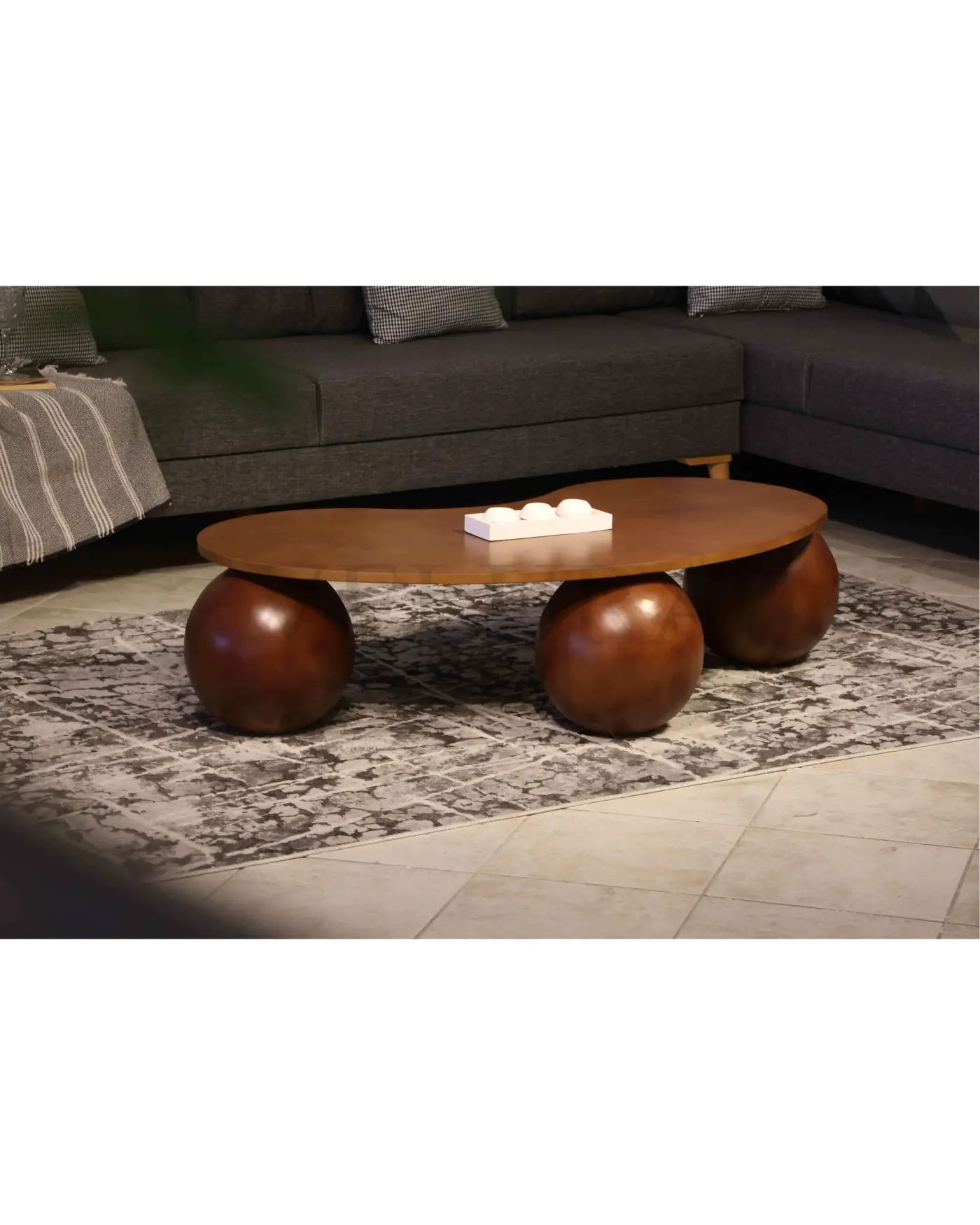 Modern Ceviz MDF Orta Sehpa Ceviz küre ayaklı ceviz mdf sehpa