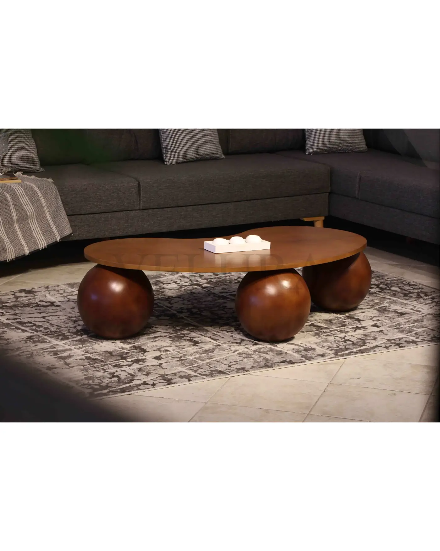 Modern Ceviz MDF Orta Sehpa Ceviz küre ayaklı ceviz mdf sehpa