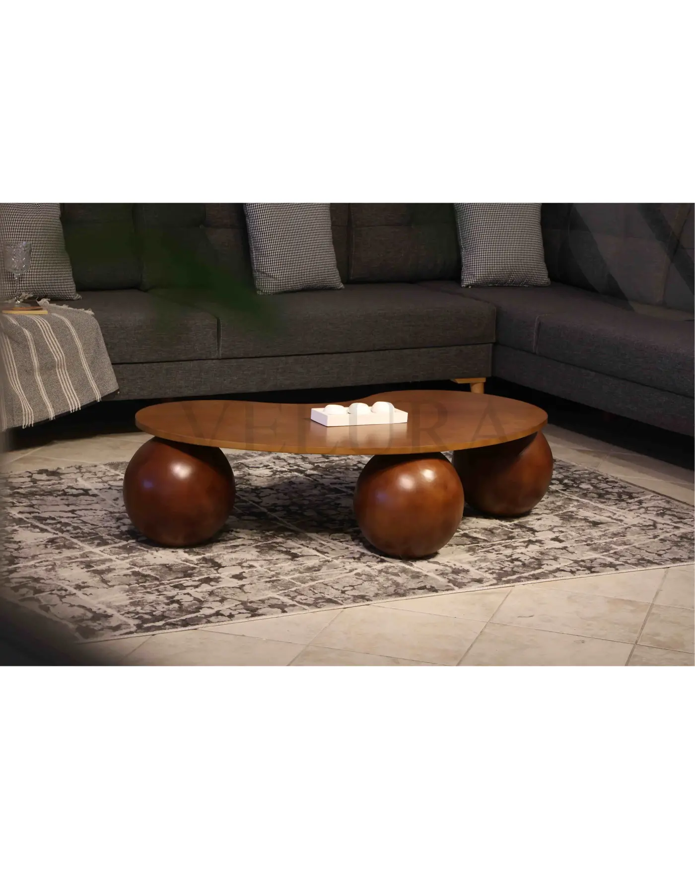 Modern Ceviz MDF Orta Sehpa Ceviz küre ayaklı ceviz mdf sehpa