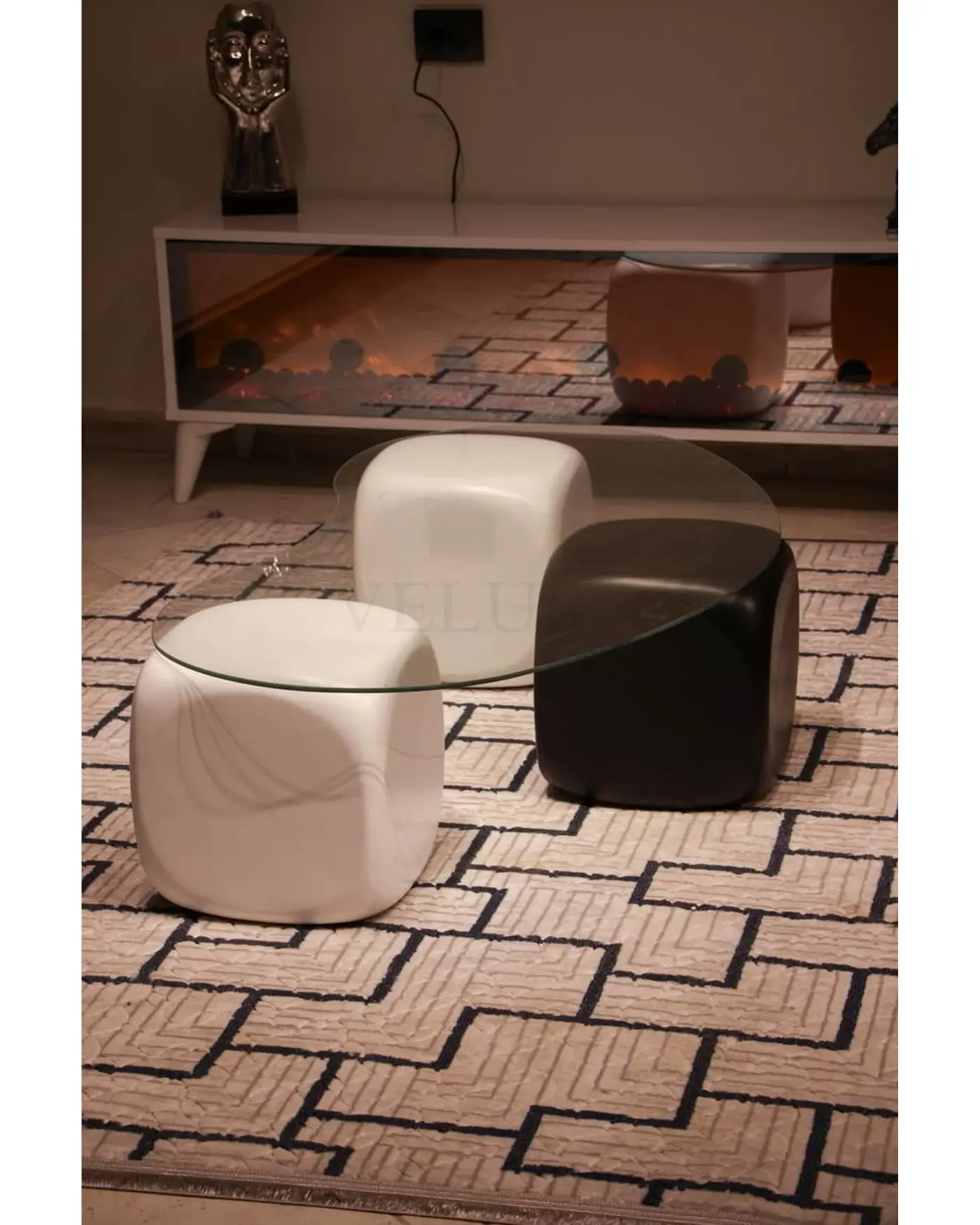 Velura Home Zarte Şeffaf Camlı Orta Sehpa