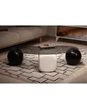 Küre Orta Sehpa - 2 Siyah Top 1 Beyaz Zar - Fasulye - Füme Cam