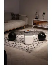 Küre Orta Sehpa - 2 Siyah Top 1 Beyaz Zar - Fasulye - Füme Cam