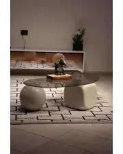 Zaro Düz Krem Sehpa - Füme Cam