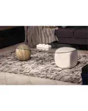 Küre Orta Sehpa - 1 Traverten Desen & 1 Beyaz Zar - Oval - Şeffaf Cam