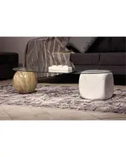 Küre Orta Sehpa - 1 Traverten Desen & 1 Beyaz Zar - Oval - Şeffaf Cam