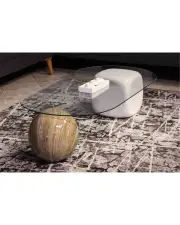 Küre Orta Sehpa - 1 Traverten Desen & 1 Beyaz Zar - Oval - Şeffaf Cam