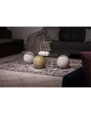 Küre Orta Sehpa - 1 Traverten Desen & 1 Mermer Desen & 1 Pleks Mermer - Fasulye - Şeffaf Cam