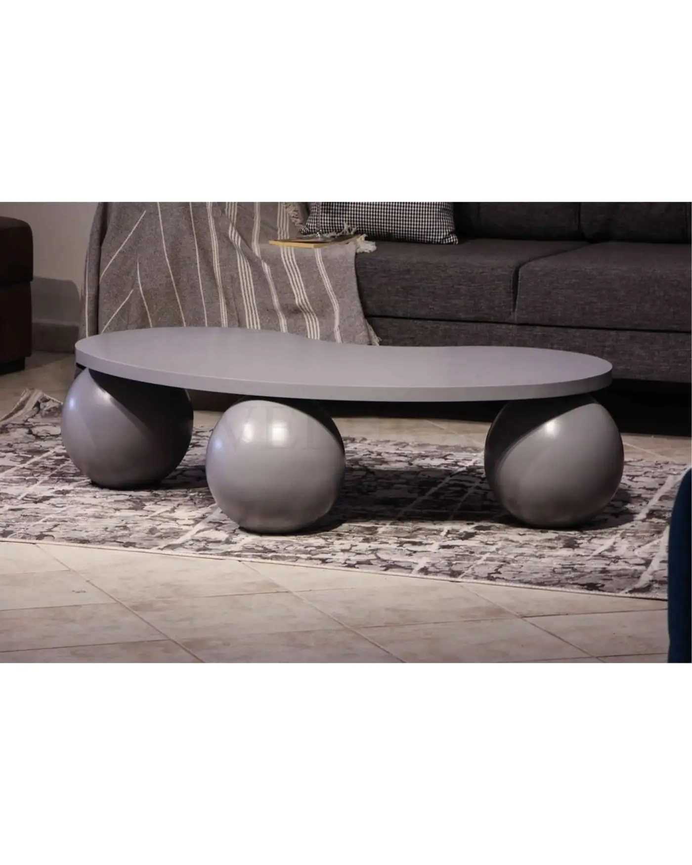 Velura Home Antrasit Orta Sehpa Küre Ahşap Orta Sehpa - Gri Top