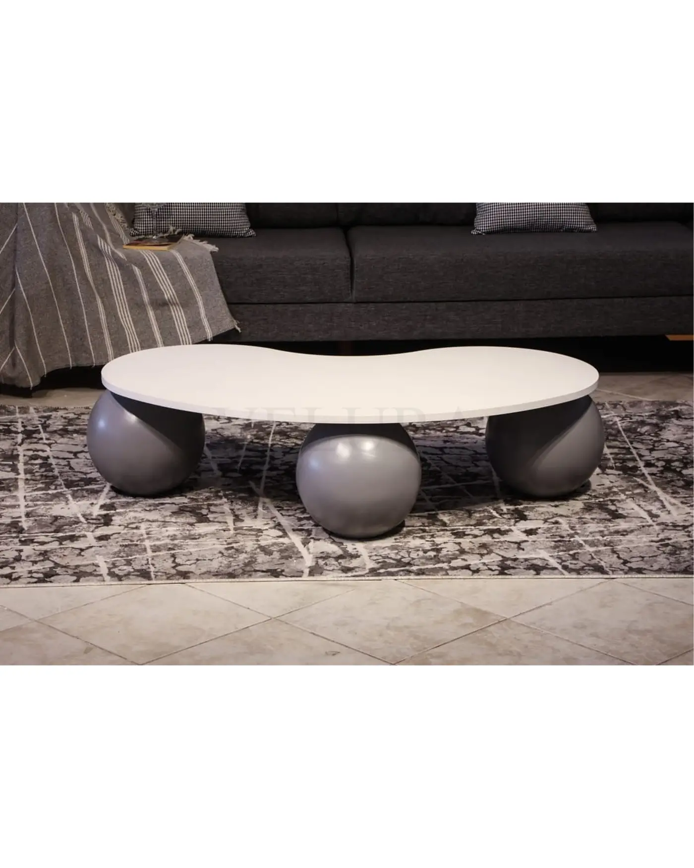 Gri Top Sehpa - Beyaz Fasülye MDF Gri Top sehpa beyaz fasülye mdf modern tasarım orta sehpa