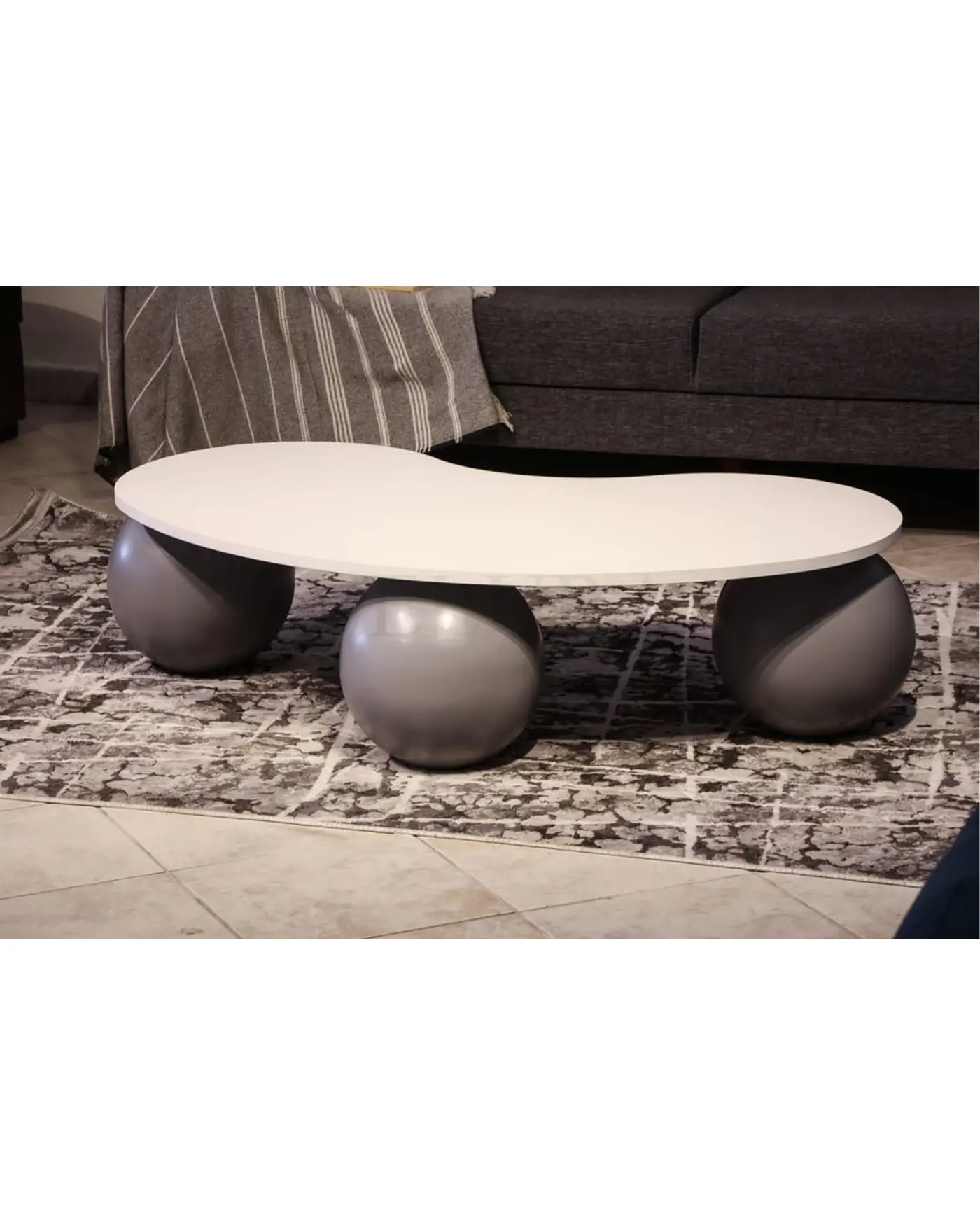 Gri Top Sehpa - Beyaz Fasülye MDF Gri Top sehpa beyaz fasülye mdf modern tasarım orta sehpa