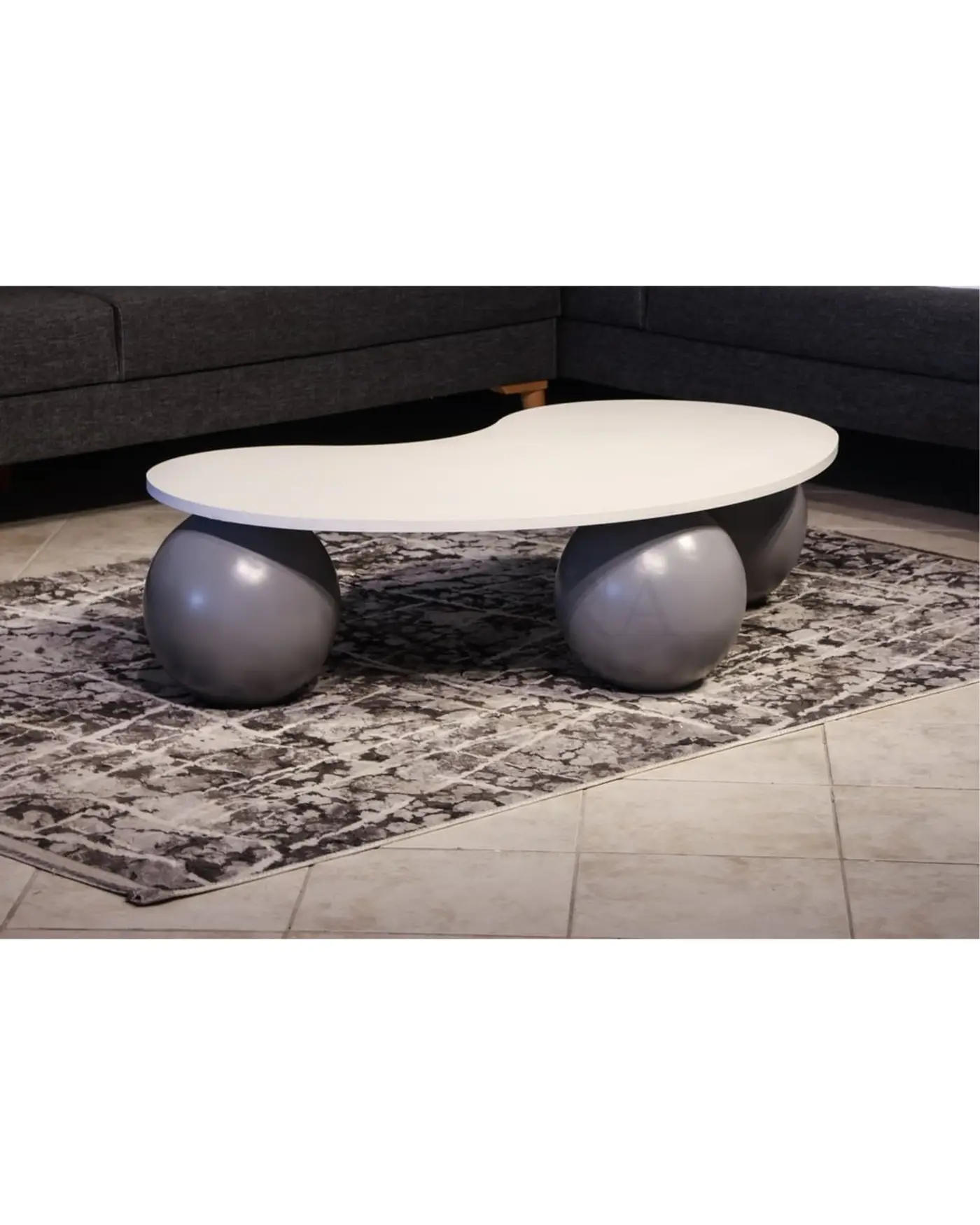 Gri Top Sehpa - Beyaz Fasülye MDF Gri Top sehpa beyaz fasülye mdf modern tasarım orta sehpa