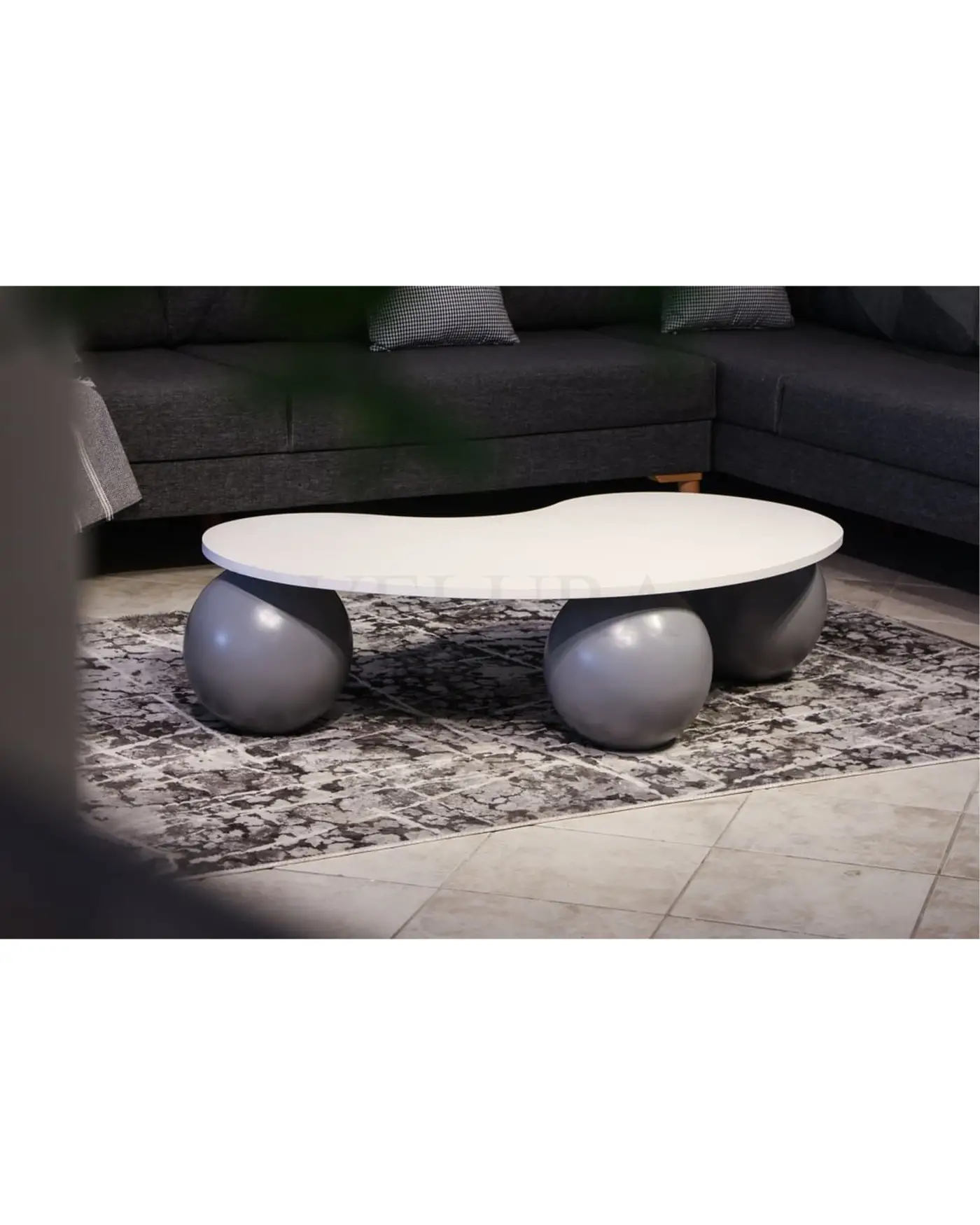 Gri Top Sehpa - Beyaz Fasülye MDF Gri Top sehpa beyaz fasülye mdf modern tasarım orta sehpa