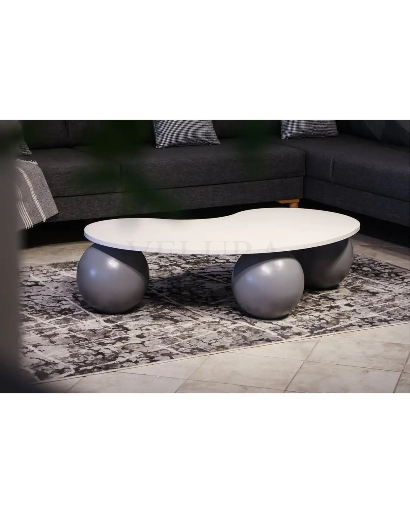 Gri Top Sehpa - Beyaz Fasülye MDF Gri Top sehpa beyaz fasülye mdf modern tasarım orta sehpa