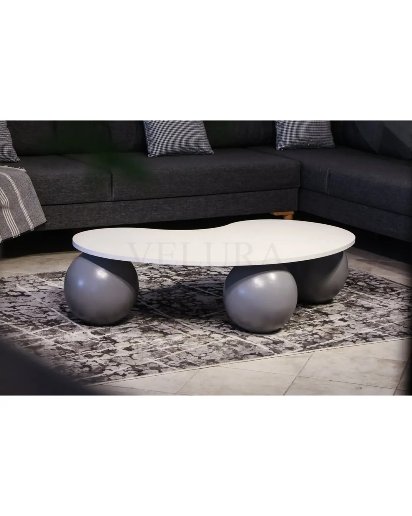 Gri Top Sehpa - Beyaz Fasülye MDF Gri Top sehpa beyaz fasülye mdf modern tasarım orta sehpa