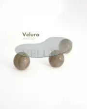 Küre Orta Sehpa - Taş Desen - Fasulye - Şeffaf Cam
