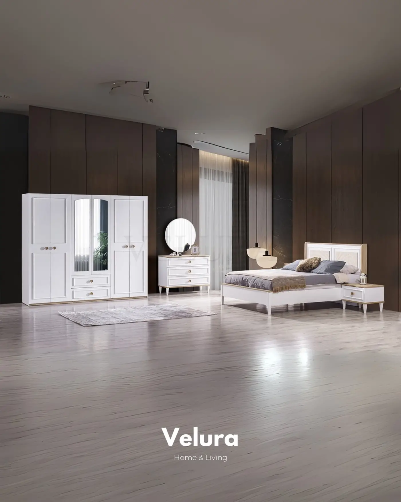 Legna Karyola beyaz ceviz detaylı bazalı model