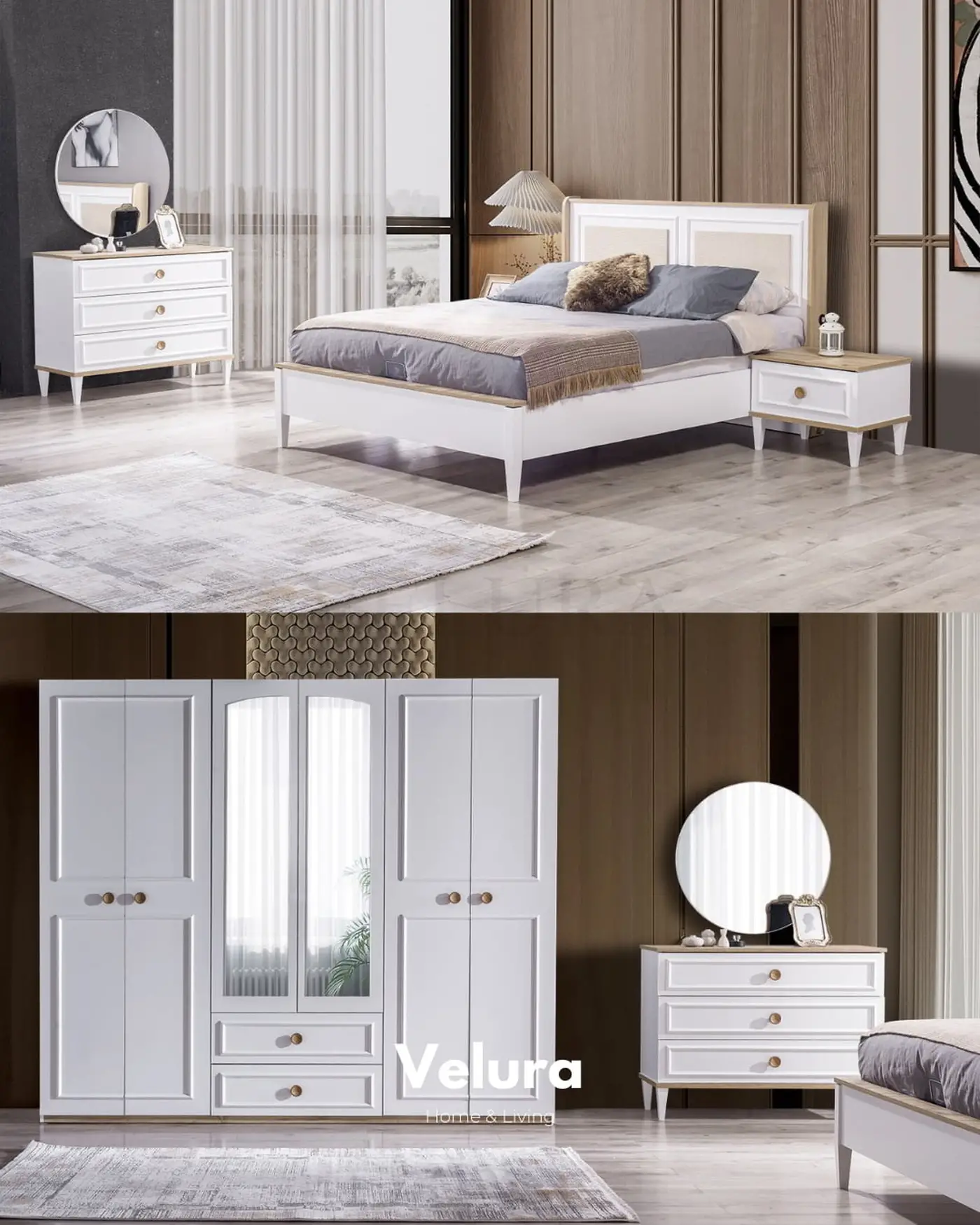 Legna 6 kapılı beyaz dolap aynalı model