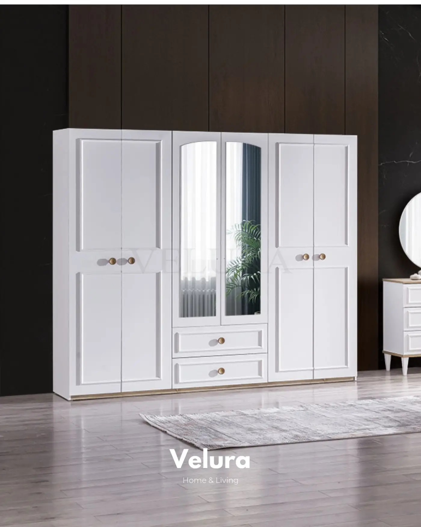 Legna 6 kapılı beyaz dolap aynalı model