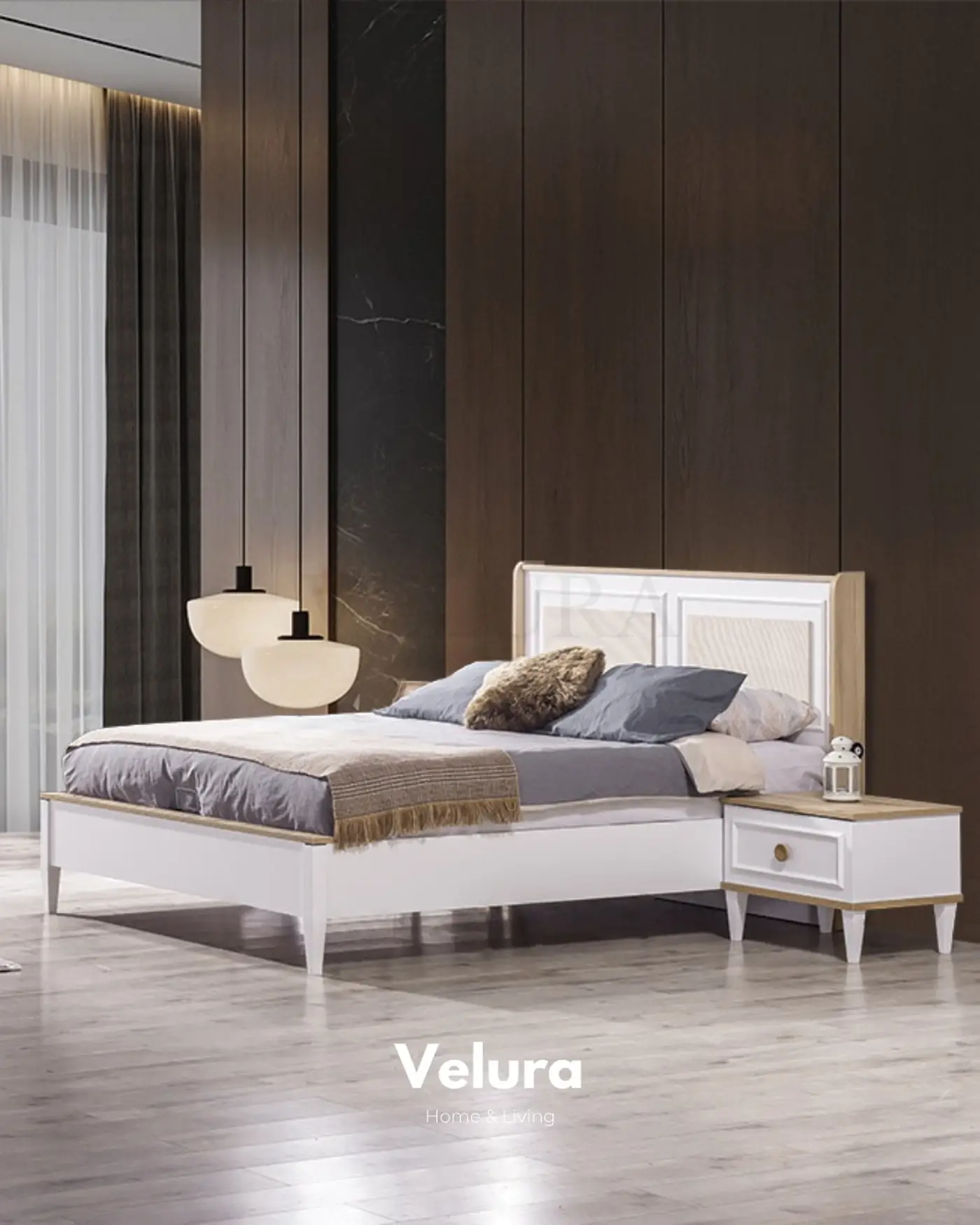 Legna Karyola beyaz ceviz detaylı bazalı model