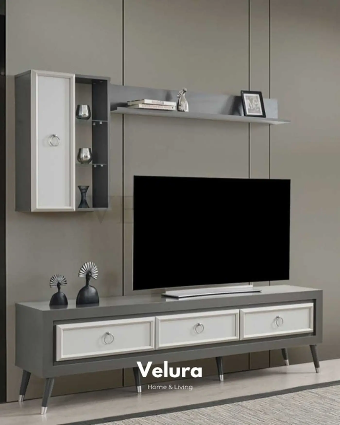 Velura Home Krem Renk TV Ünitesi Ferah görünümlü modern TV ünitesi