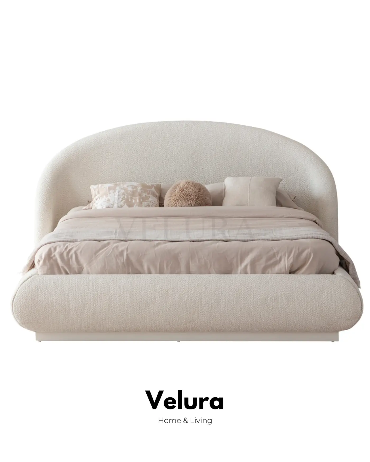 Velura Home Marcel karyola krem modern aydınlatmalı karyola modeli