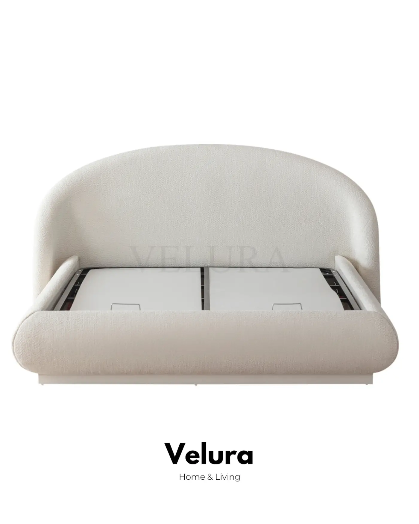 Velura Home Marcel karyola krem modern aydınlatmalı karyola modeli