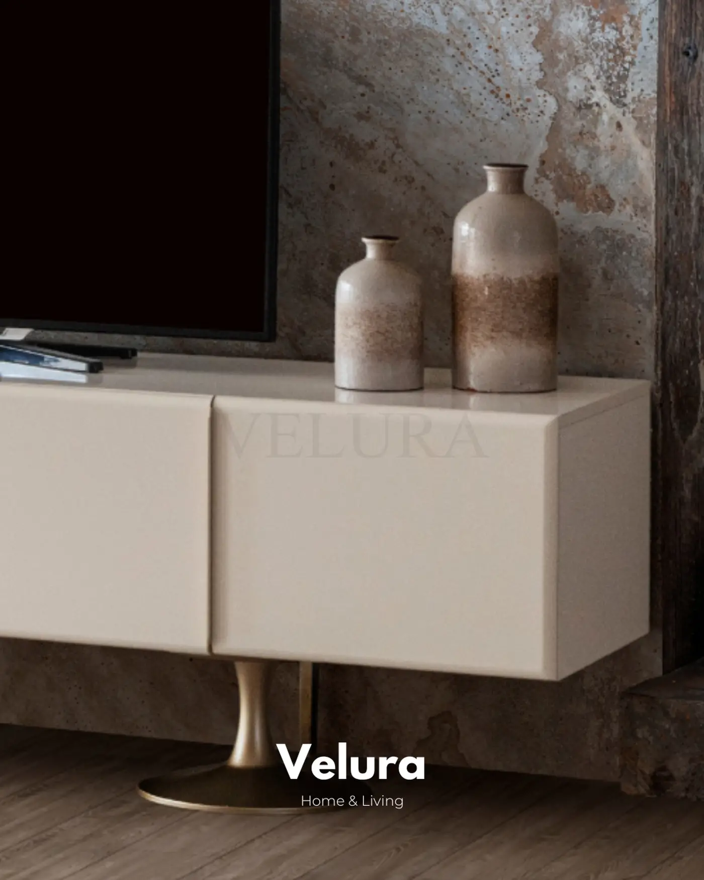 Marcel TV Ünitesi krem modern 200 cm 4 kapaklı suntalam gövde MDF kapak