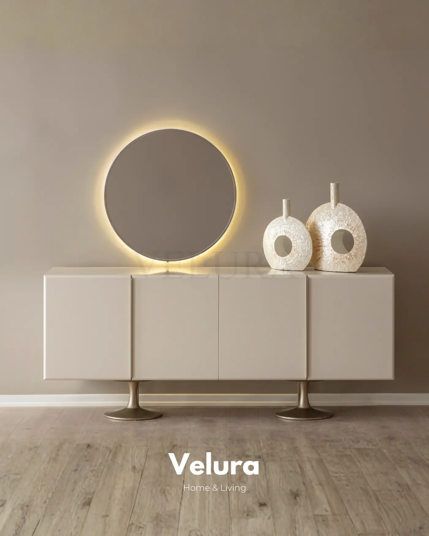 Marcel Konsol krem modern 200 cm 4 kapaklı suntalam gövde MDF kapak