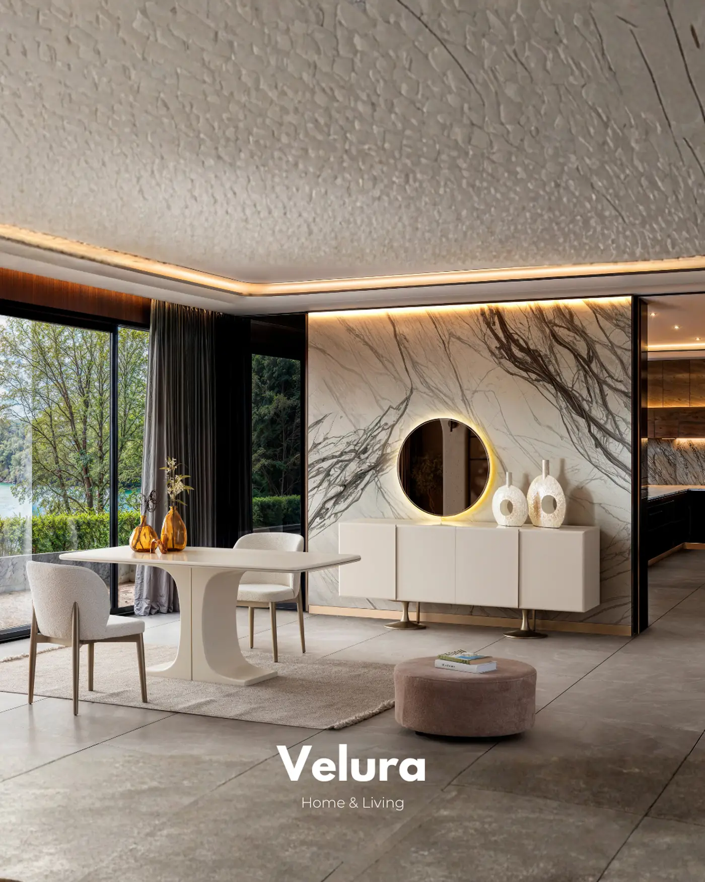 Marcel Konsol krem modern 200 cm 4 kapaklı suntalam gövde MDF kapak