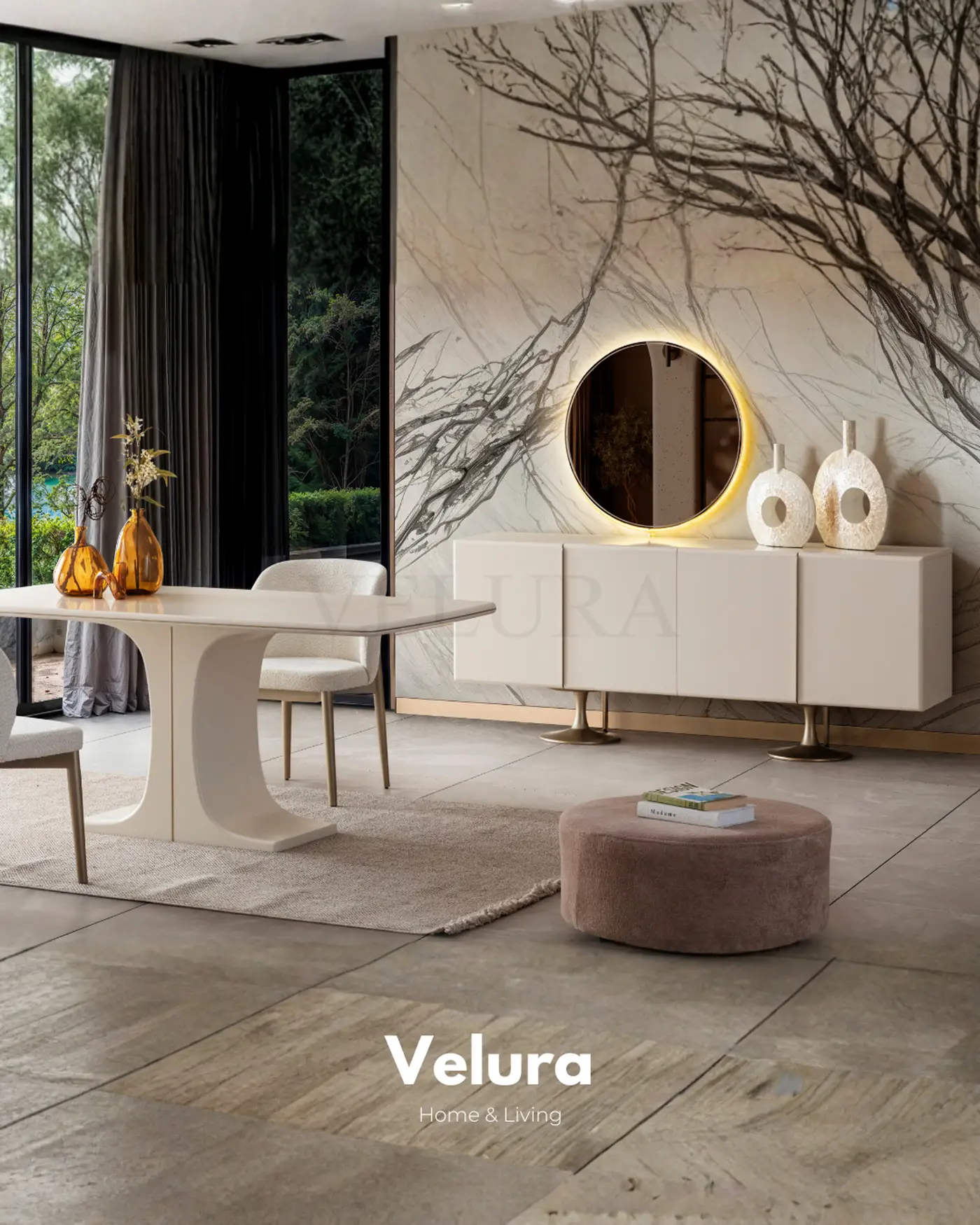 Marcel Konsol krem modern 200 cm 4 kapaklı suntalam gövde MDF kapak