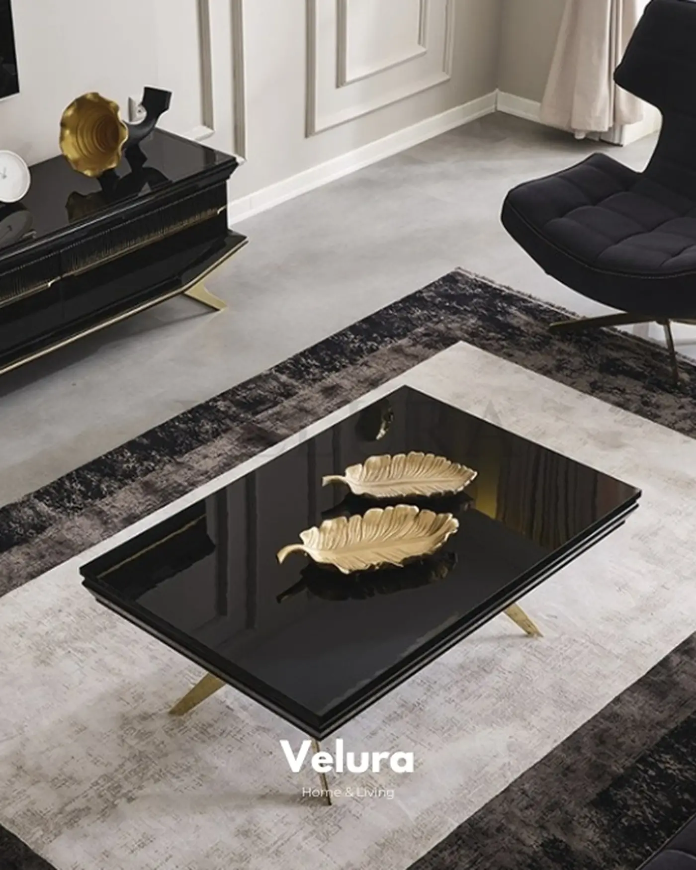 Maserati Orta Sehpa - Gold Ayak Siyah Parlak Tabla Maserati Orta Sehpa gold ayak siyah parlak tabla modern tasarım