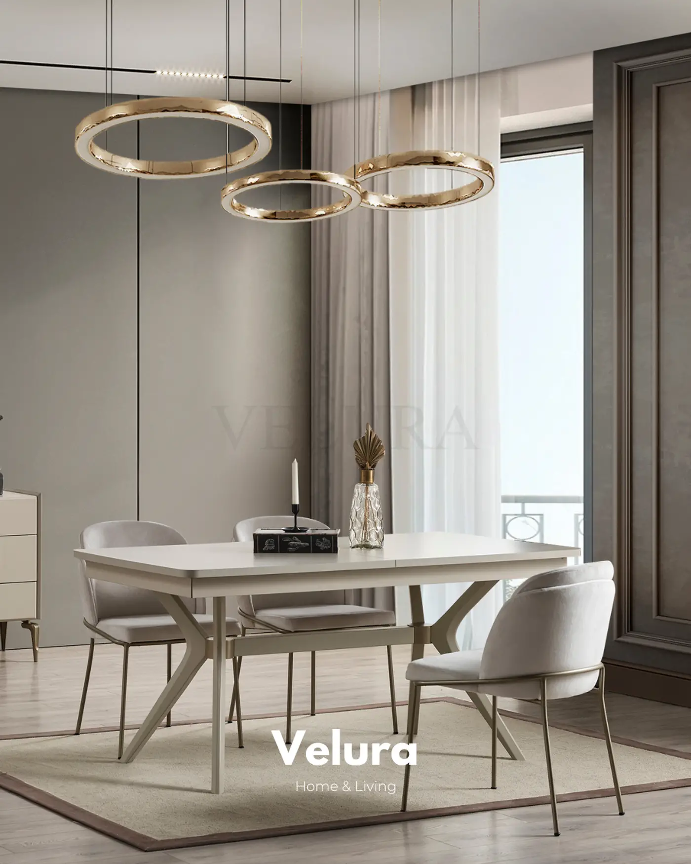 Monaco krem yemek masası açılır genişleyebilir modern tasarım 204 cm açık genişlik