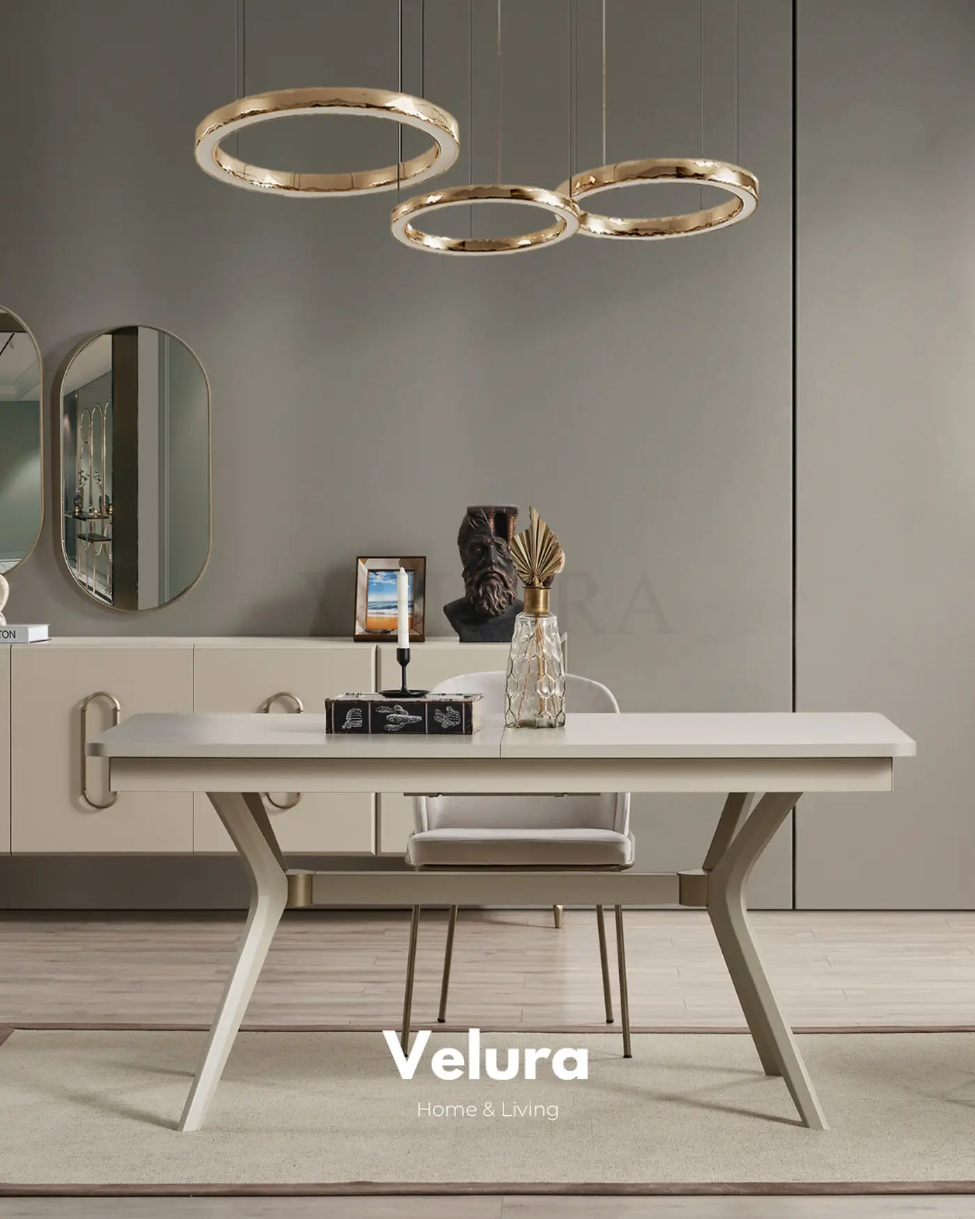 Monaco krem yemek masası açılır genişleyebilir modern tasarım 204 cm açık genişlik