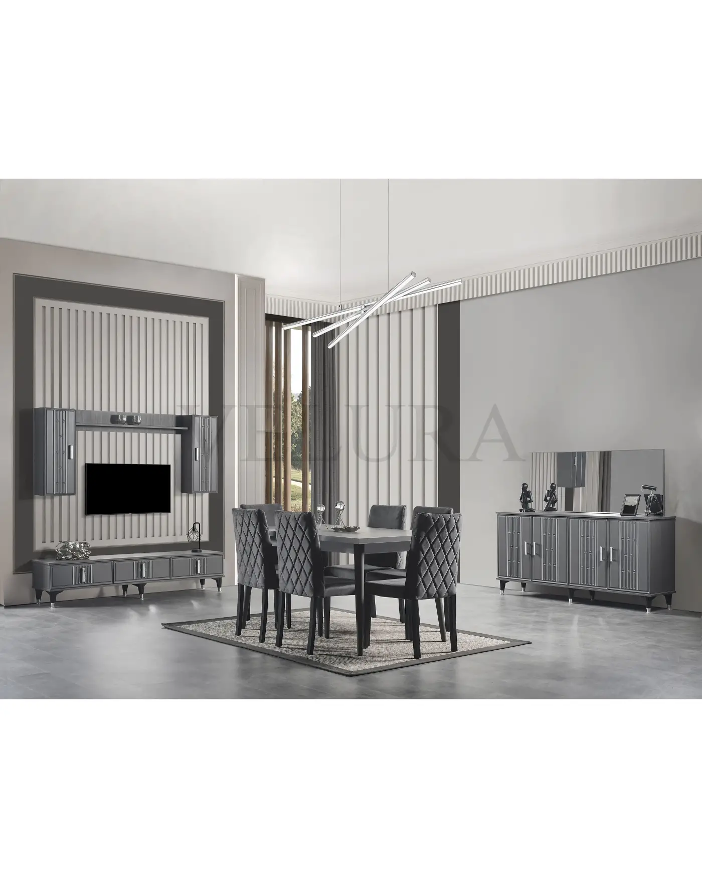 Pırlanta Yemek Takımı - Modern Tasarım | Velura Home Pırlanta Antrasit Yemek Takımı