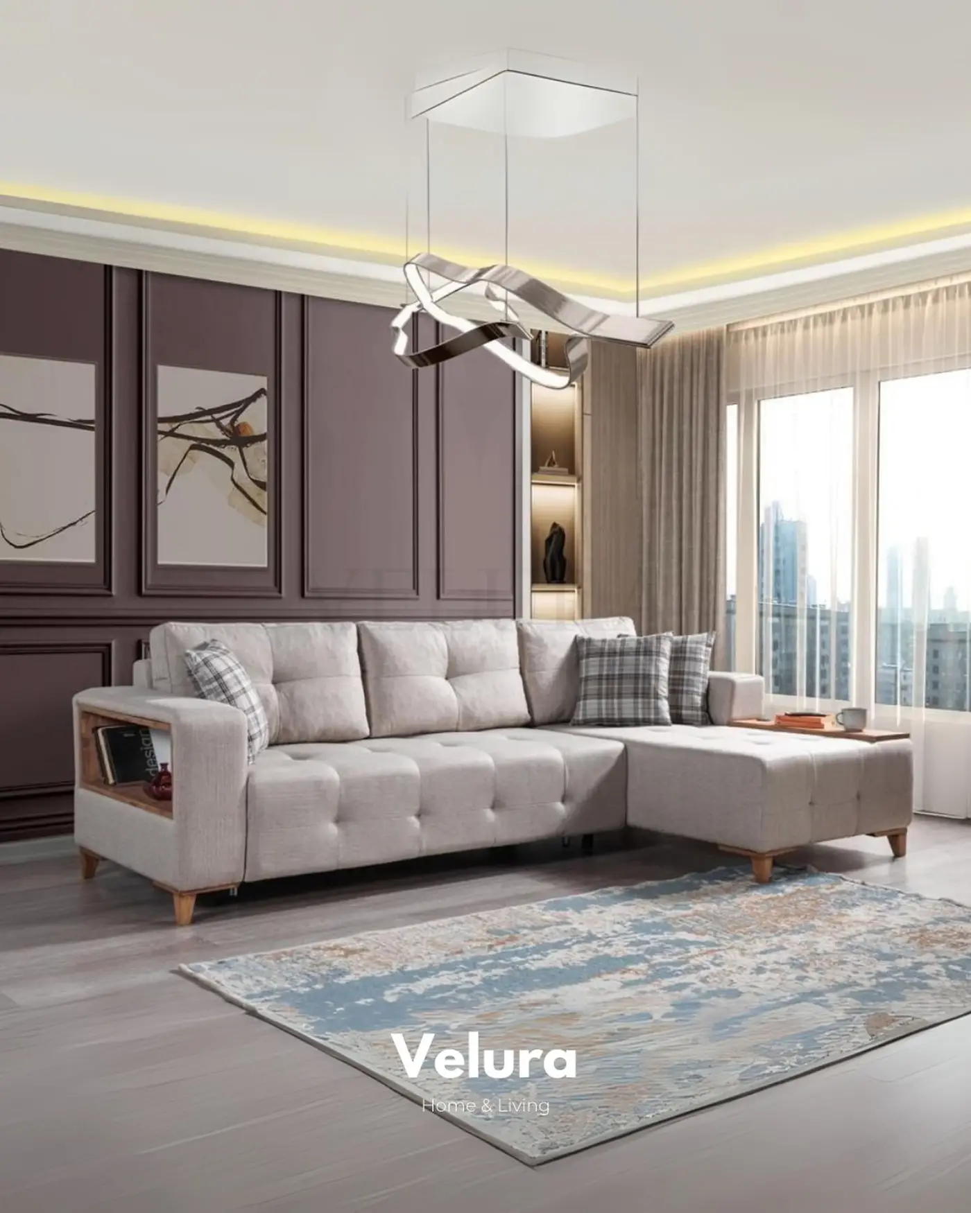 Kitaplıklı modern köşe koltuk Rengar Pro