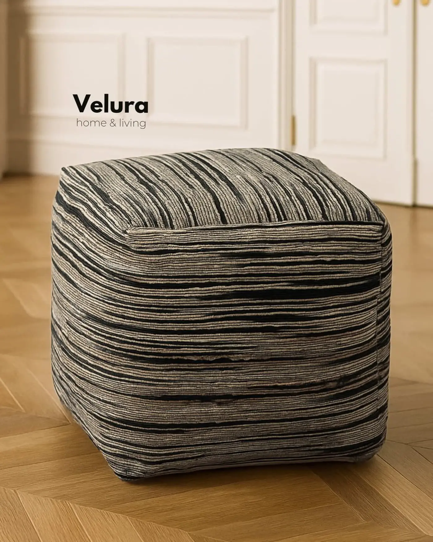 Shiro Beige Black puf hasır dokulu