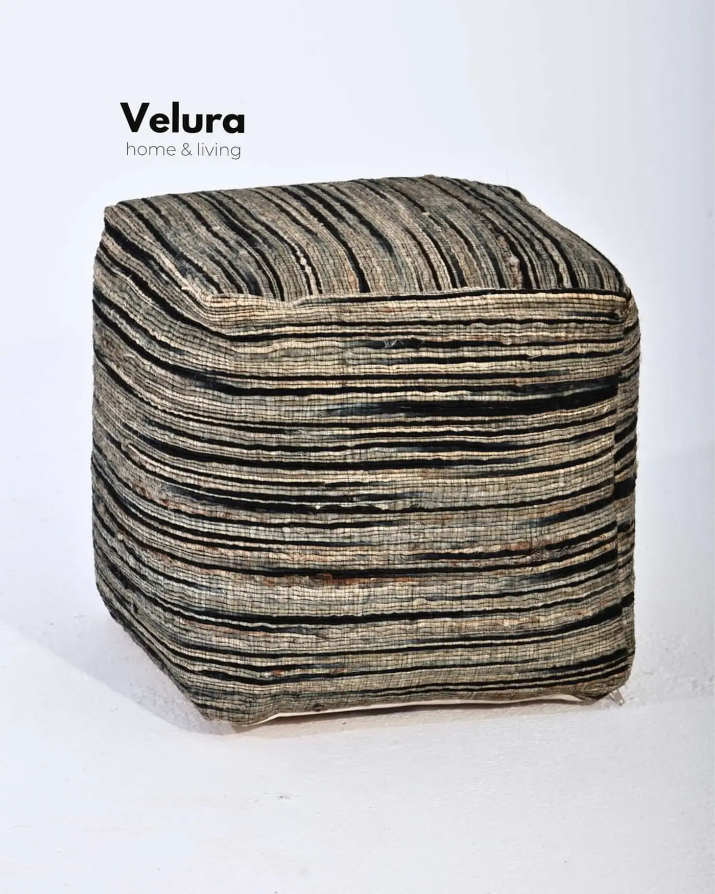 Shiro Beige Black puf hasır dokulu