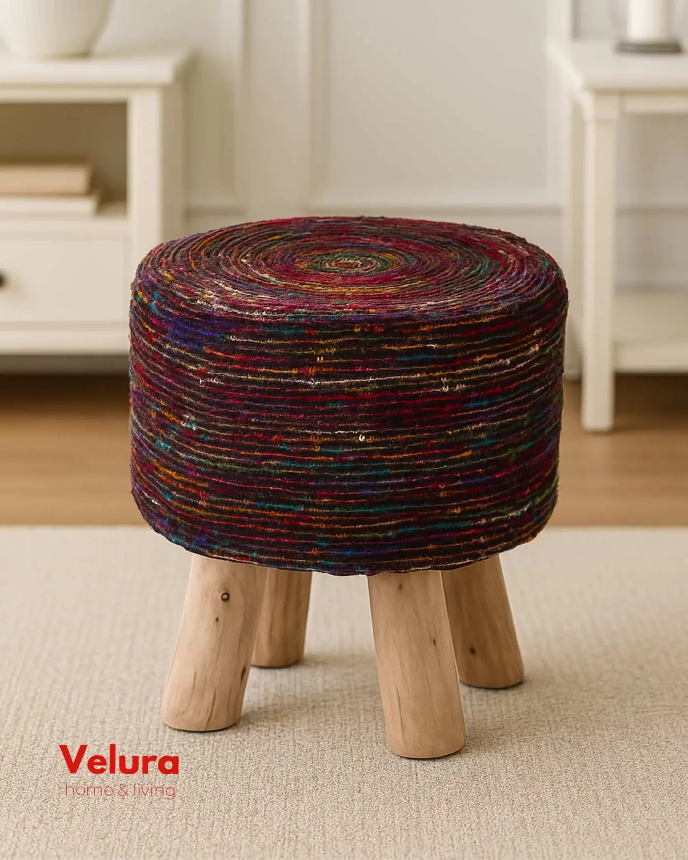 Silk Black puf siyah mor yuvarlak tasarım